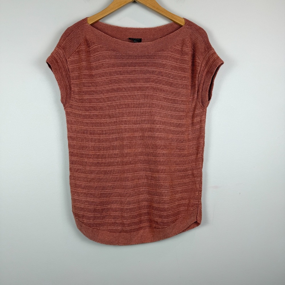Talbots Top Women's XS Burnt Orange 100% Linen Loose Knit Cap Sleeve Blouse Boho